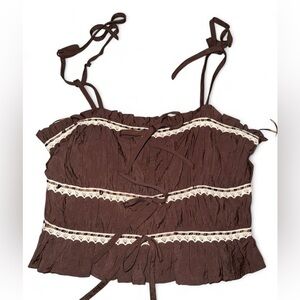 Chic Brown Lace Trim Blouse